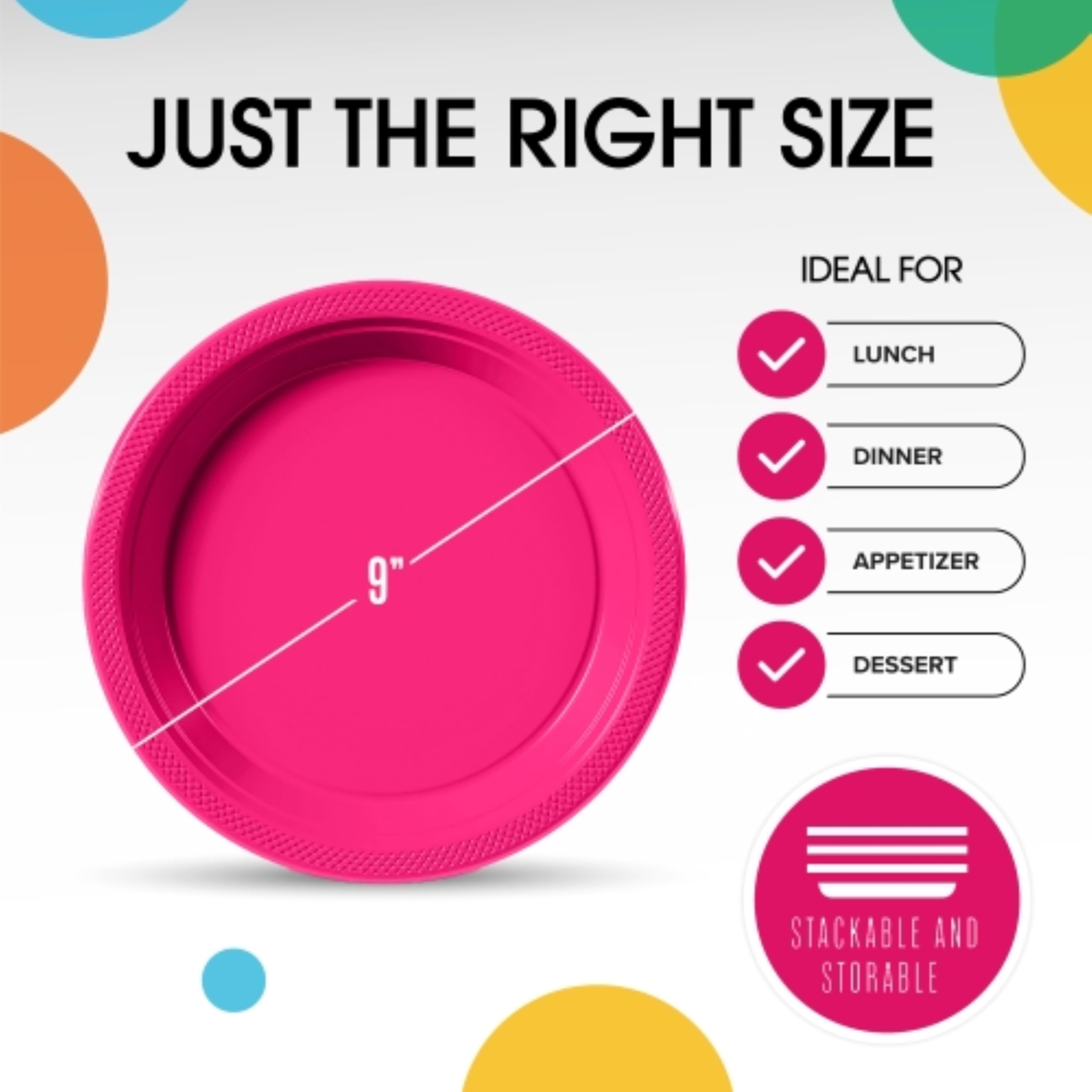 9 In. Hot Pink Plastic Plates | Case of 600