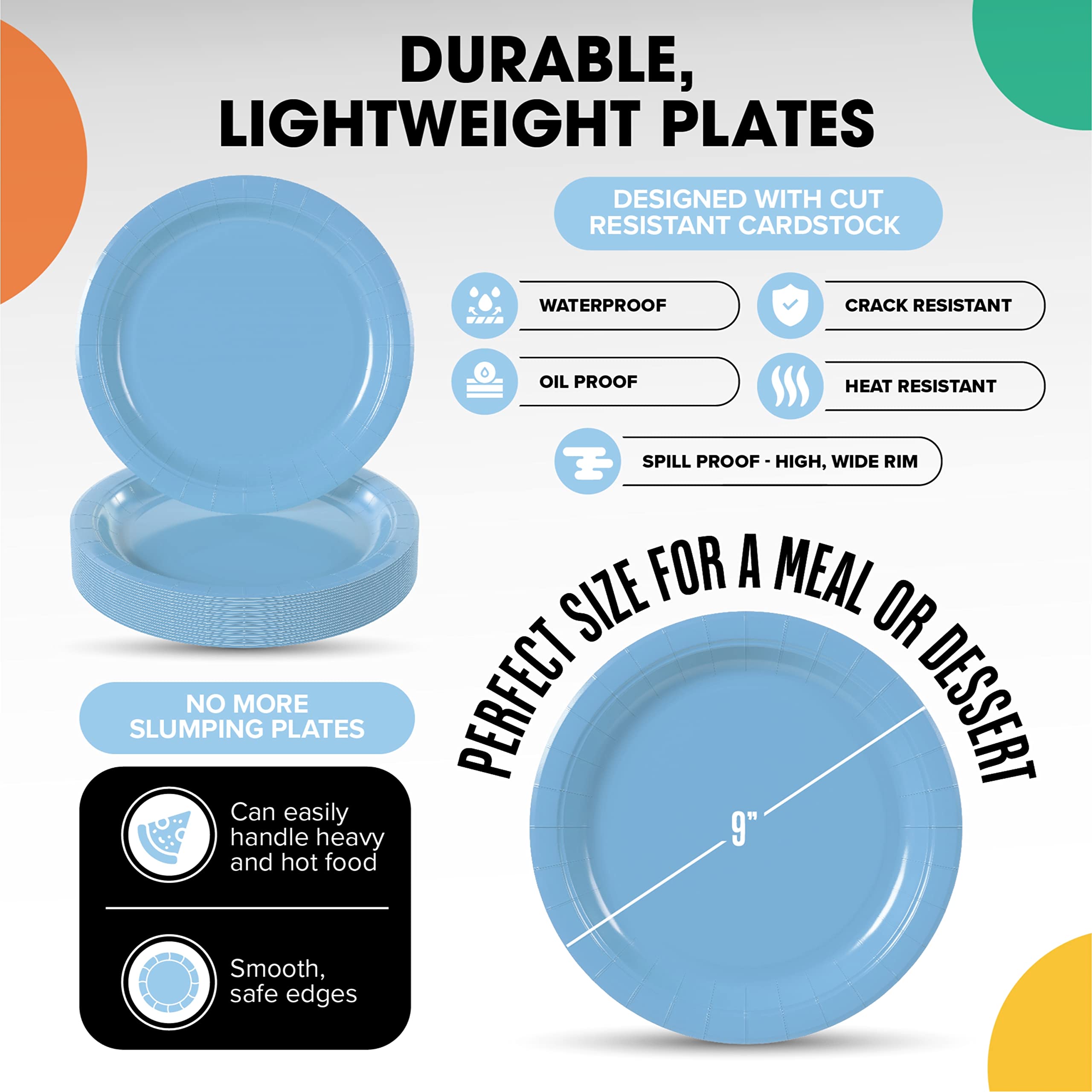 Little Gym - 9 In. Light Blue Paper Plates - 100 Ct.