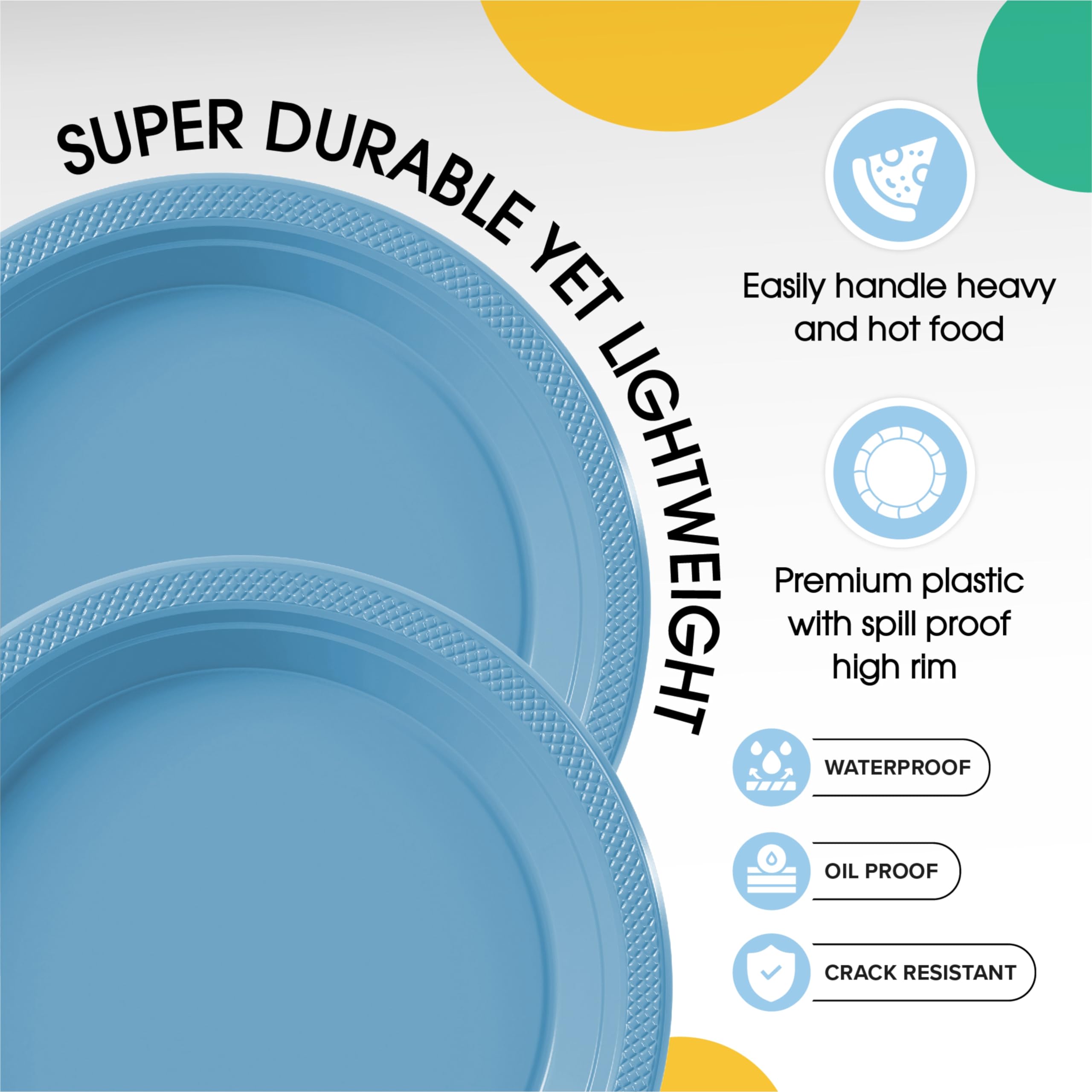 9 In. Light Blue Plastic Plates | 100 Count