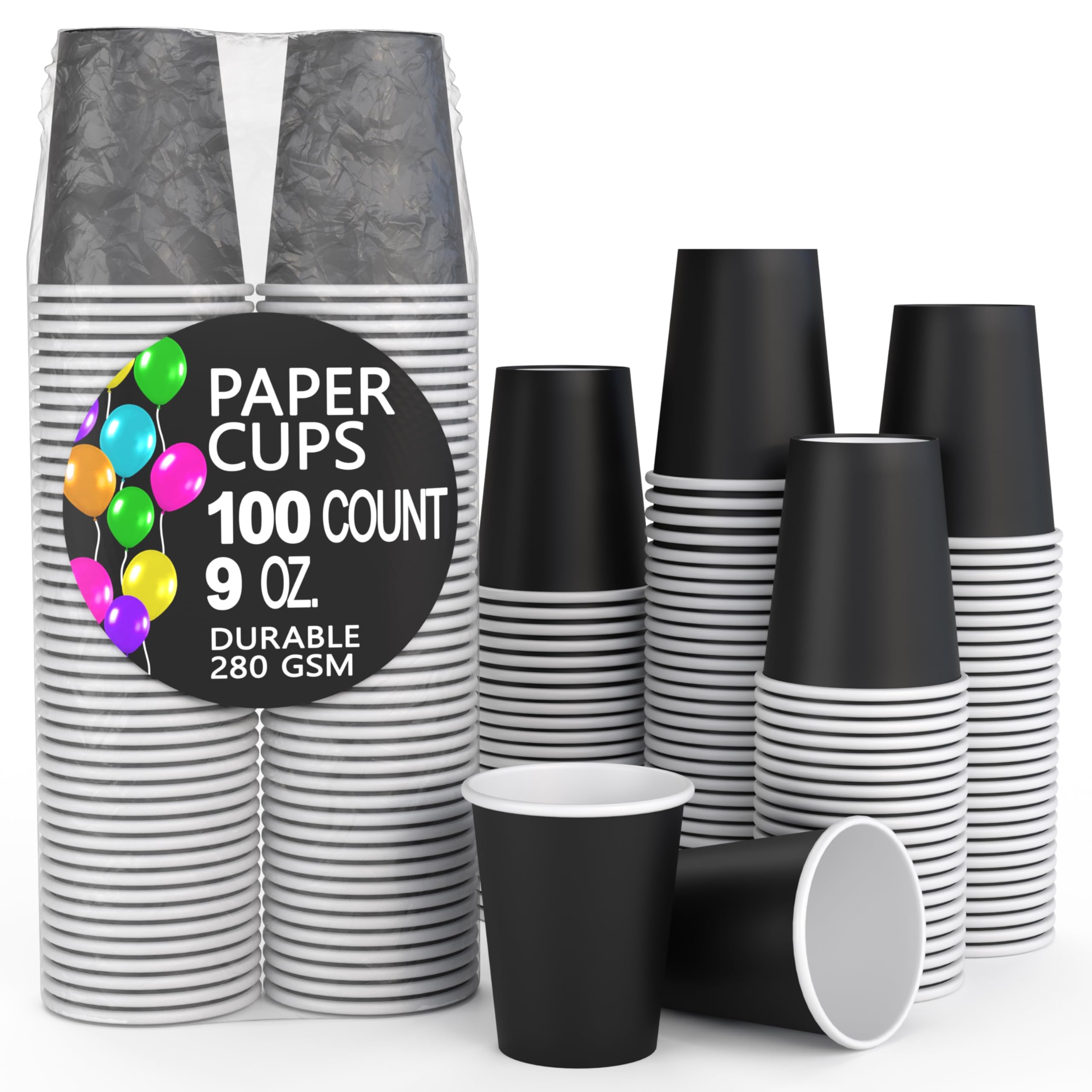 9 Oz. Black Paper Cups | 100 Count