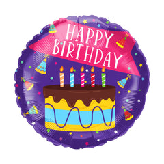 18" Happy Birthday Purple Cake Balloon