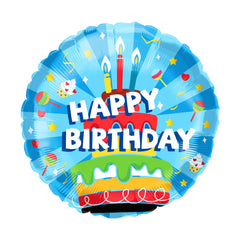 18" Happy Birthday Blue Cake Candle Balloon