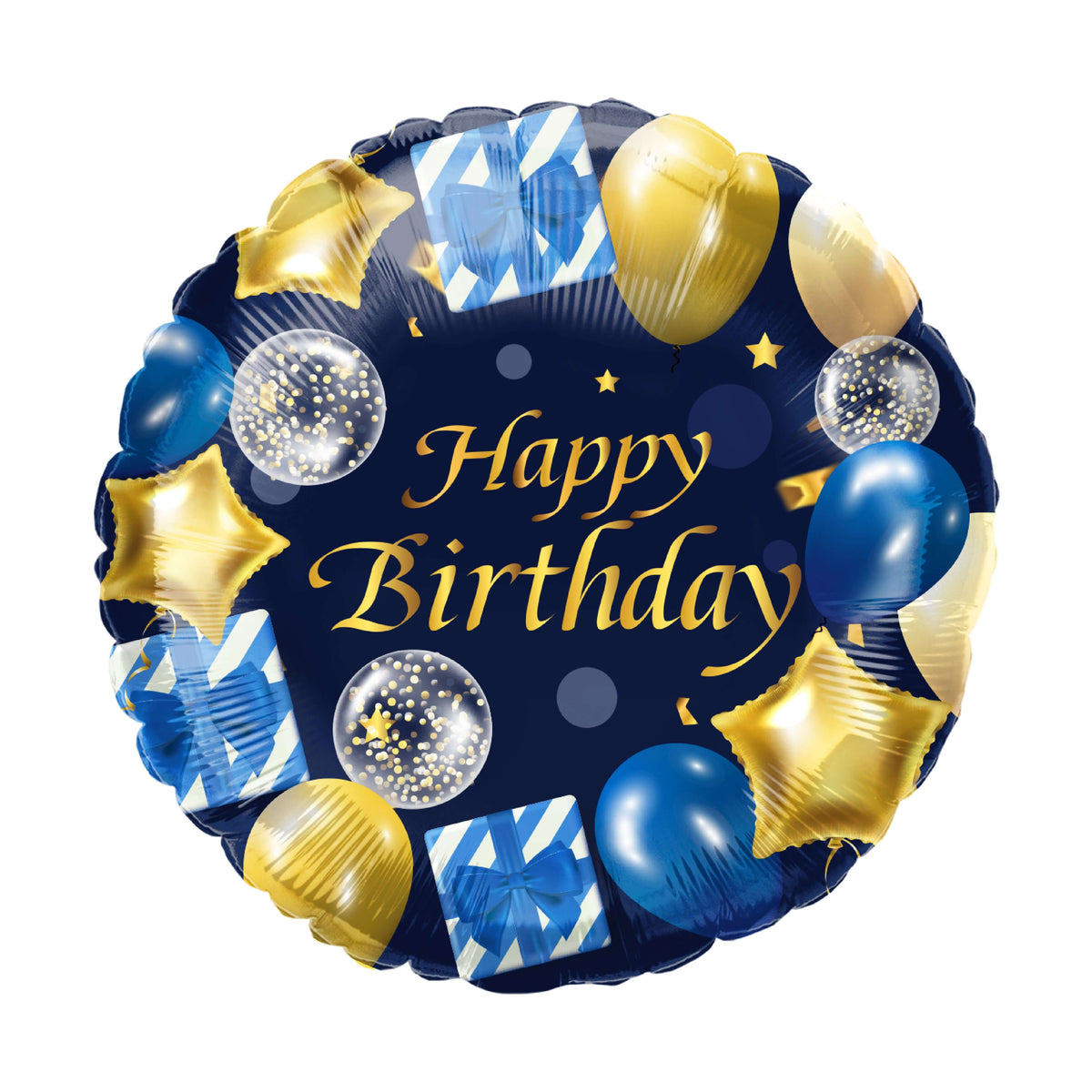 18" Happy Birthday Blue Stars Balloon