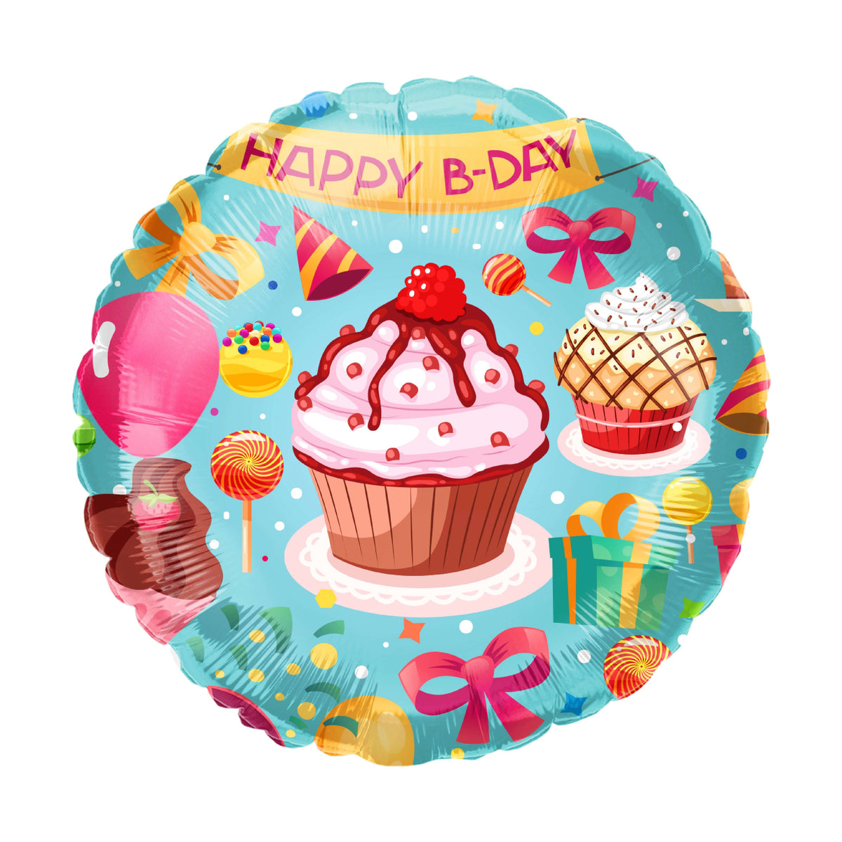 18" Happy Birthday Cup Cakes Balloon