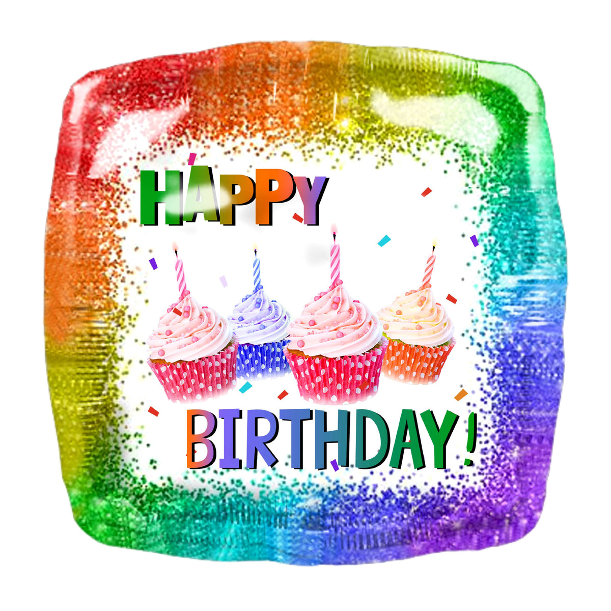 18" Happy Birthday Square Cup Cake Balloon