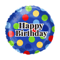 18" Happy Birthday Polka Dots Blue Balloon