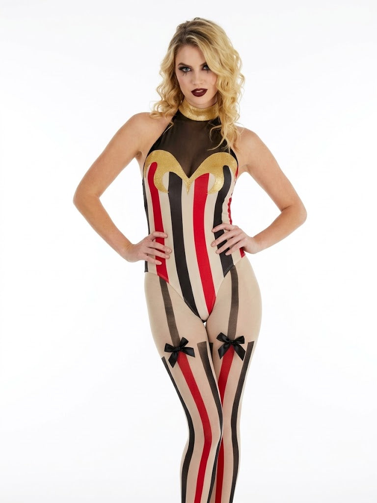 Womens Vintage Circus Bodysuit Costume for Halloween - Adult S/M