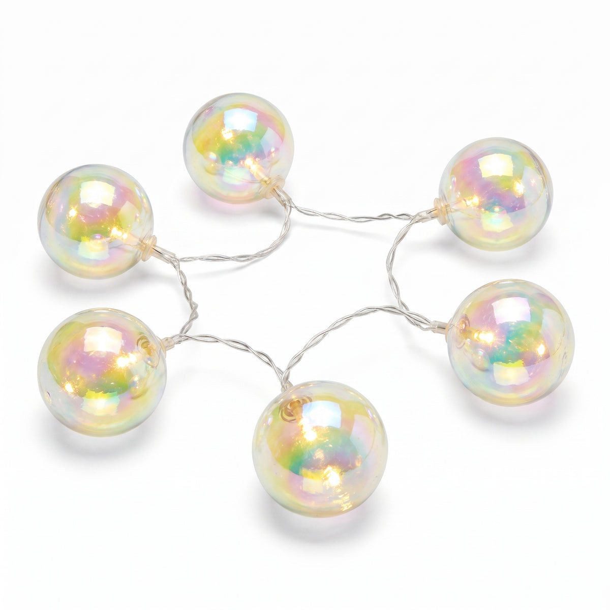 Iridescent Globe LED String Lights - 10 Battery-Powered Lights