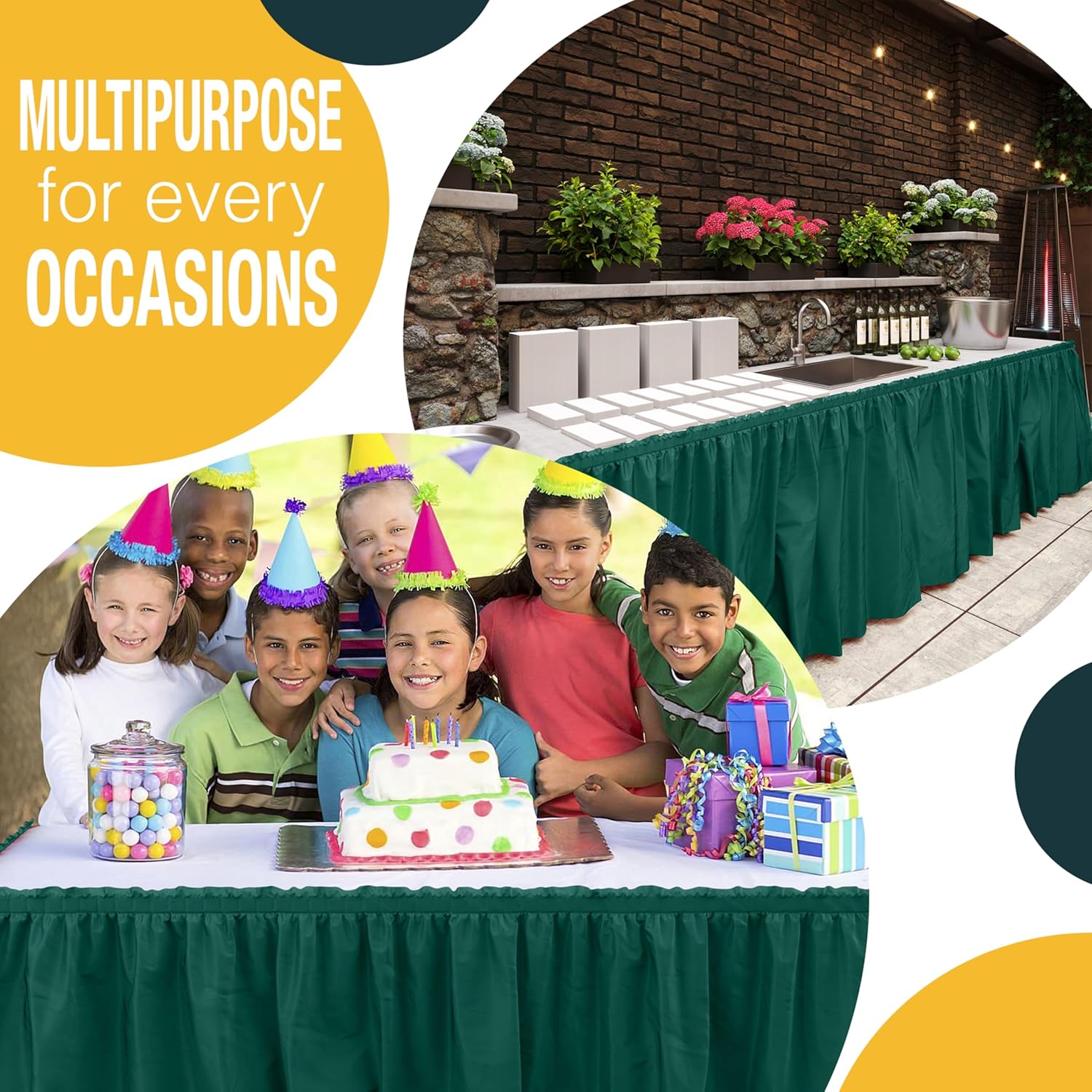 Dark Green Plastic Table Skirt | 6 Pack