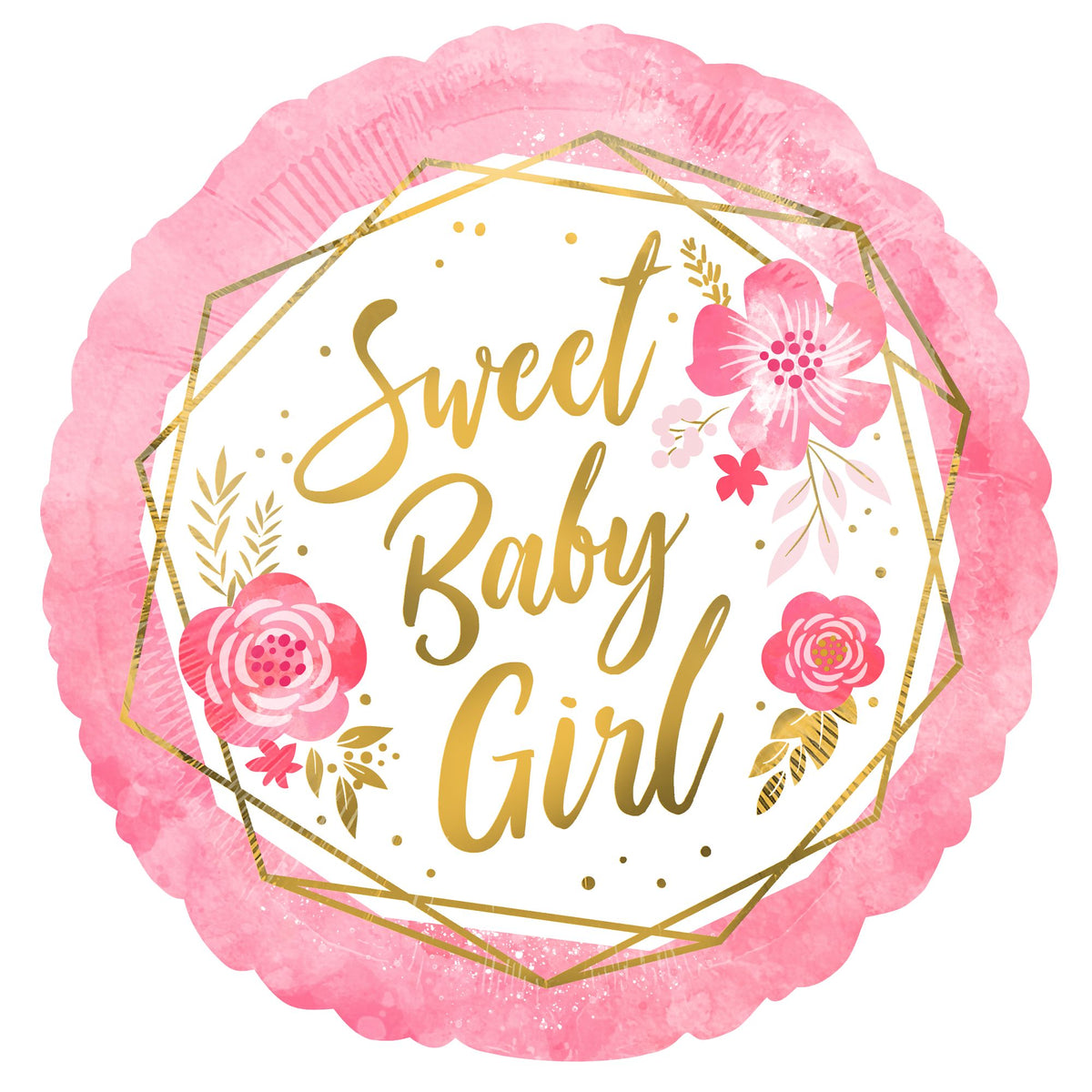 Sweet Baby Girl Floral Geometric Foil Balloon - 18 Inch