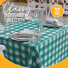 Teal Gingham Plastic Table Covers | 12 Pack - 54 In. x 108 In.