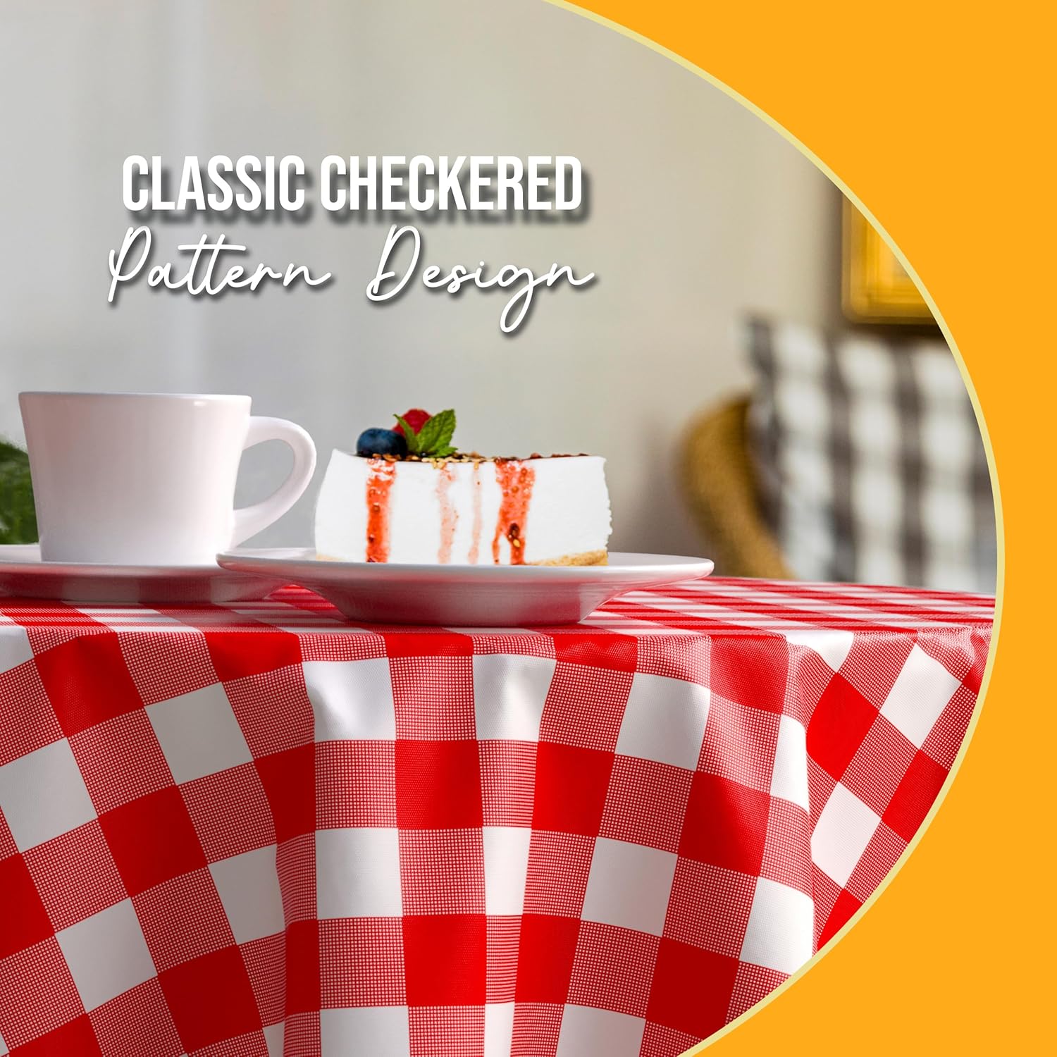 Round Red Gingham Plastic Table Covers | 6 Pack
