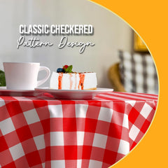Round Red Gingham Plastic Table Covers | 12 Pack