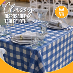 Blue Gingham Plastic Table Covers | 12 Pack - 54 In. x 108 In.