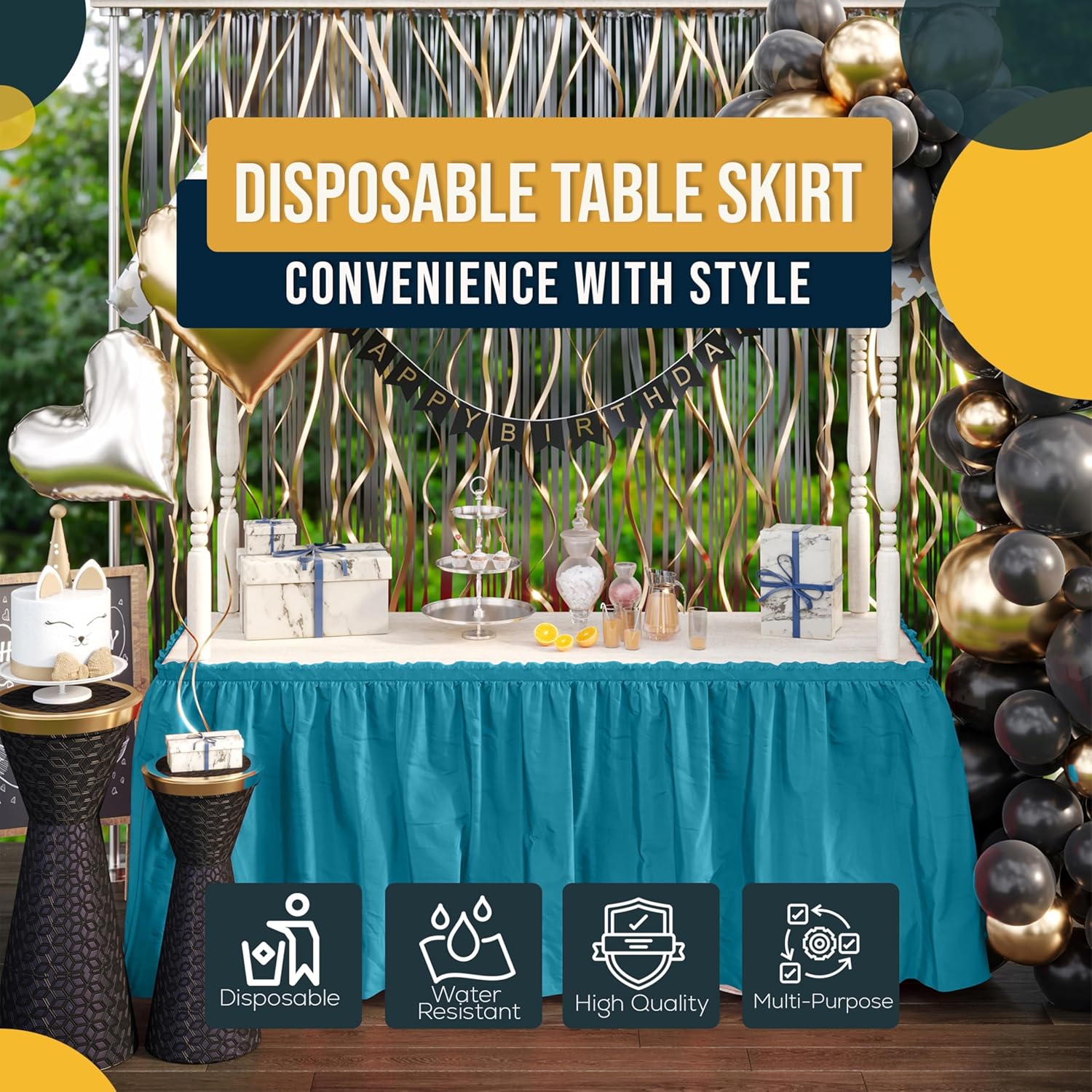 Turquoise Plastic Table Skirt | 6 Pack