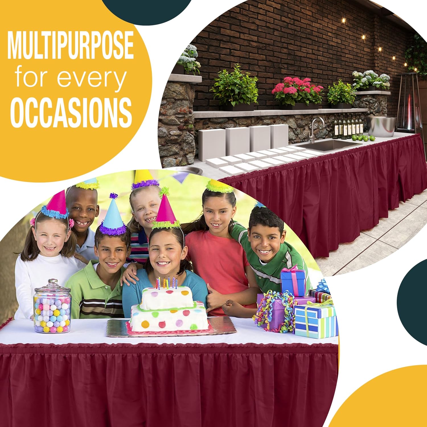 Burgundy Plastic Table Skirt | 6 Pack