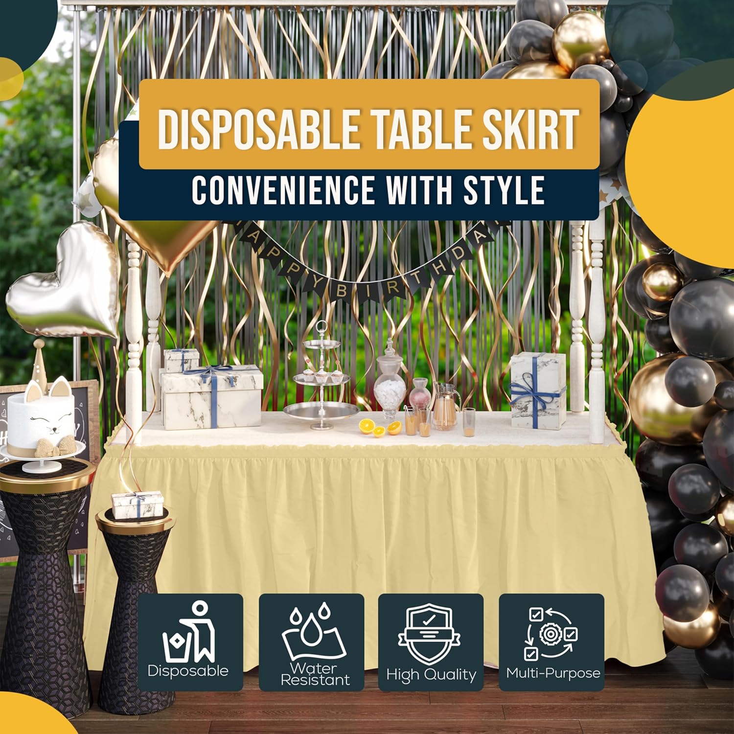 Light Yellow Plastic Table Skirt | 6 Pack