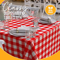Red Gingham Plastic Table Covers | 12 Pack - 54 In. x 108 In.