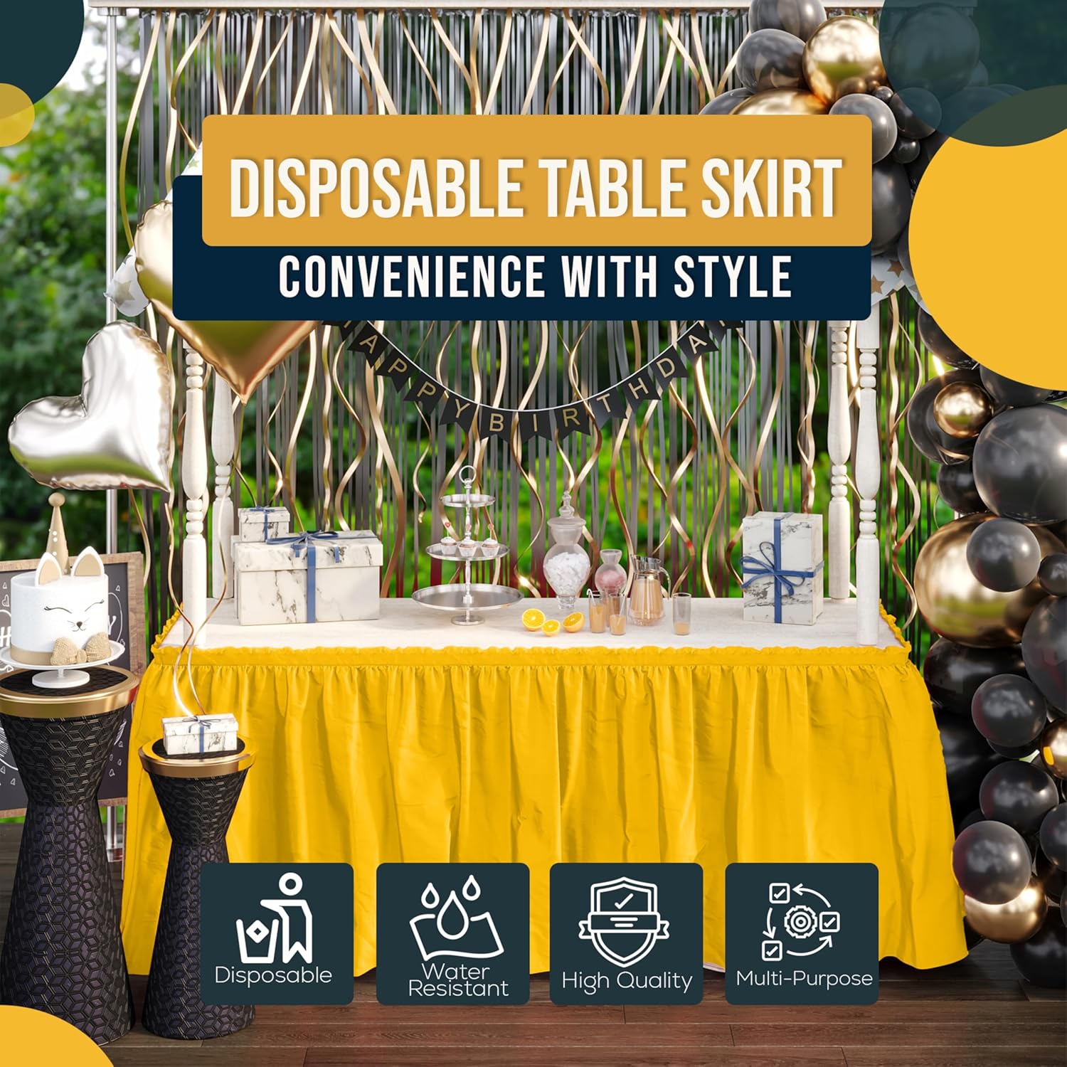 Yellow Plastic Table Skirt | 6 Pack