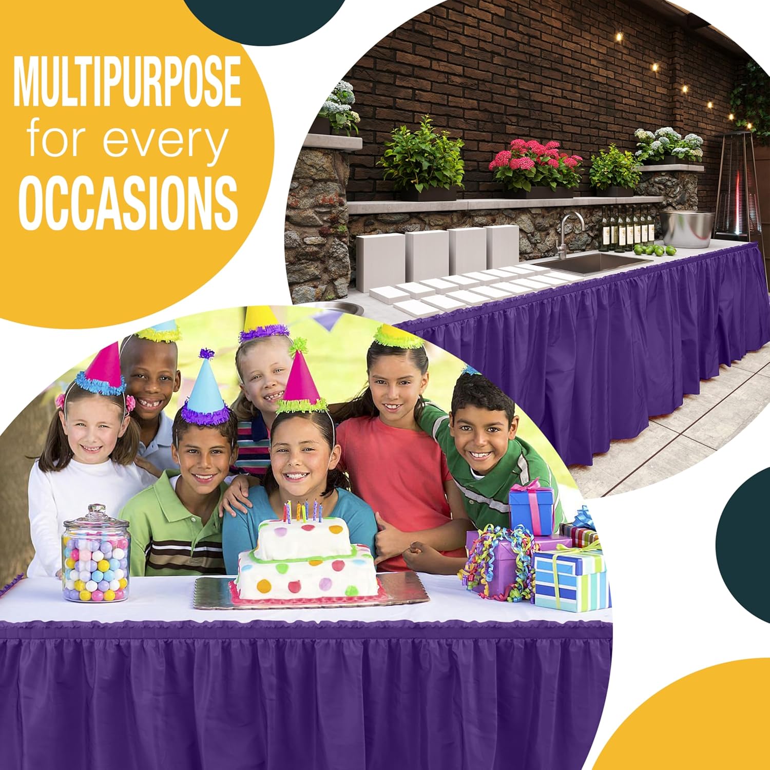 Purple Plastic Table Skirt | 6 Pack