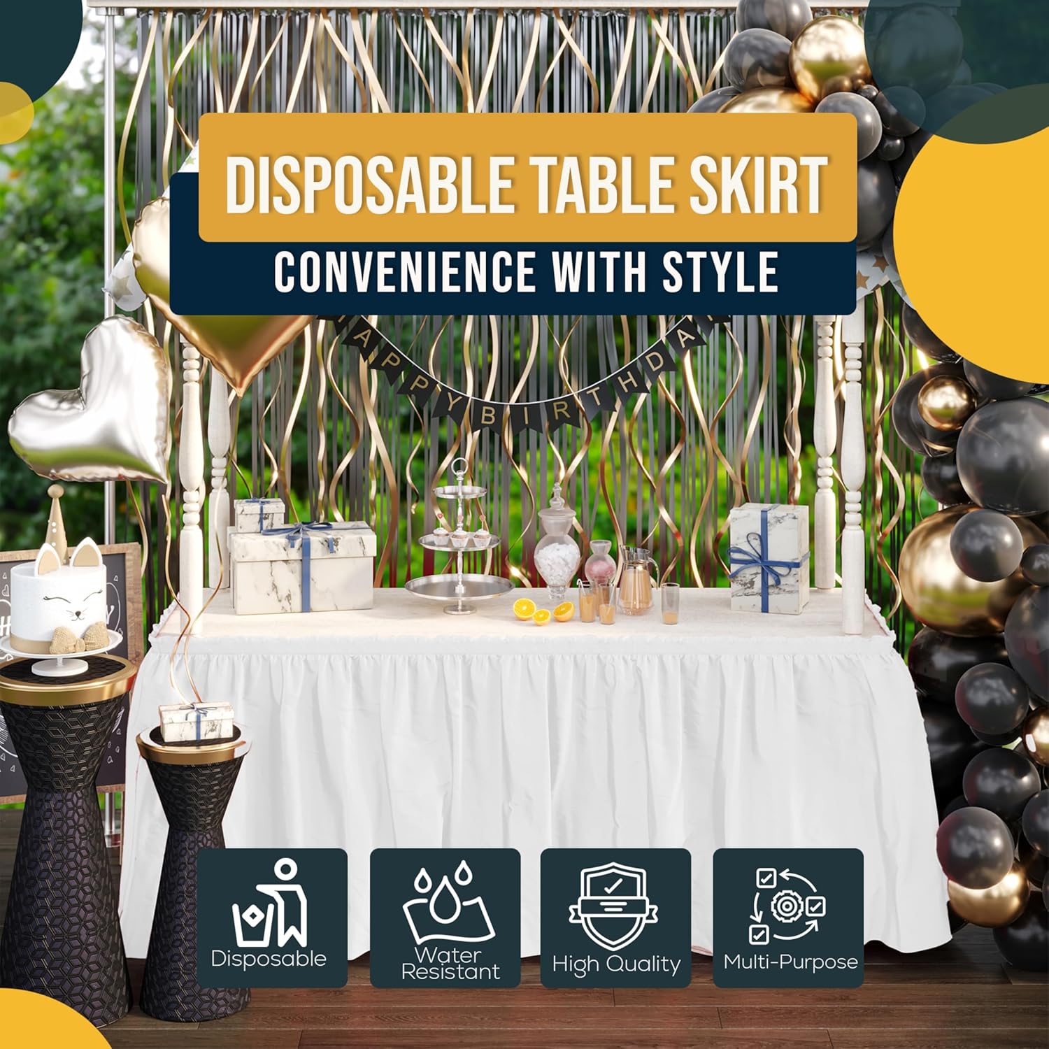 White Plastic Table Skirt | 6 Pack