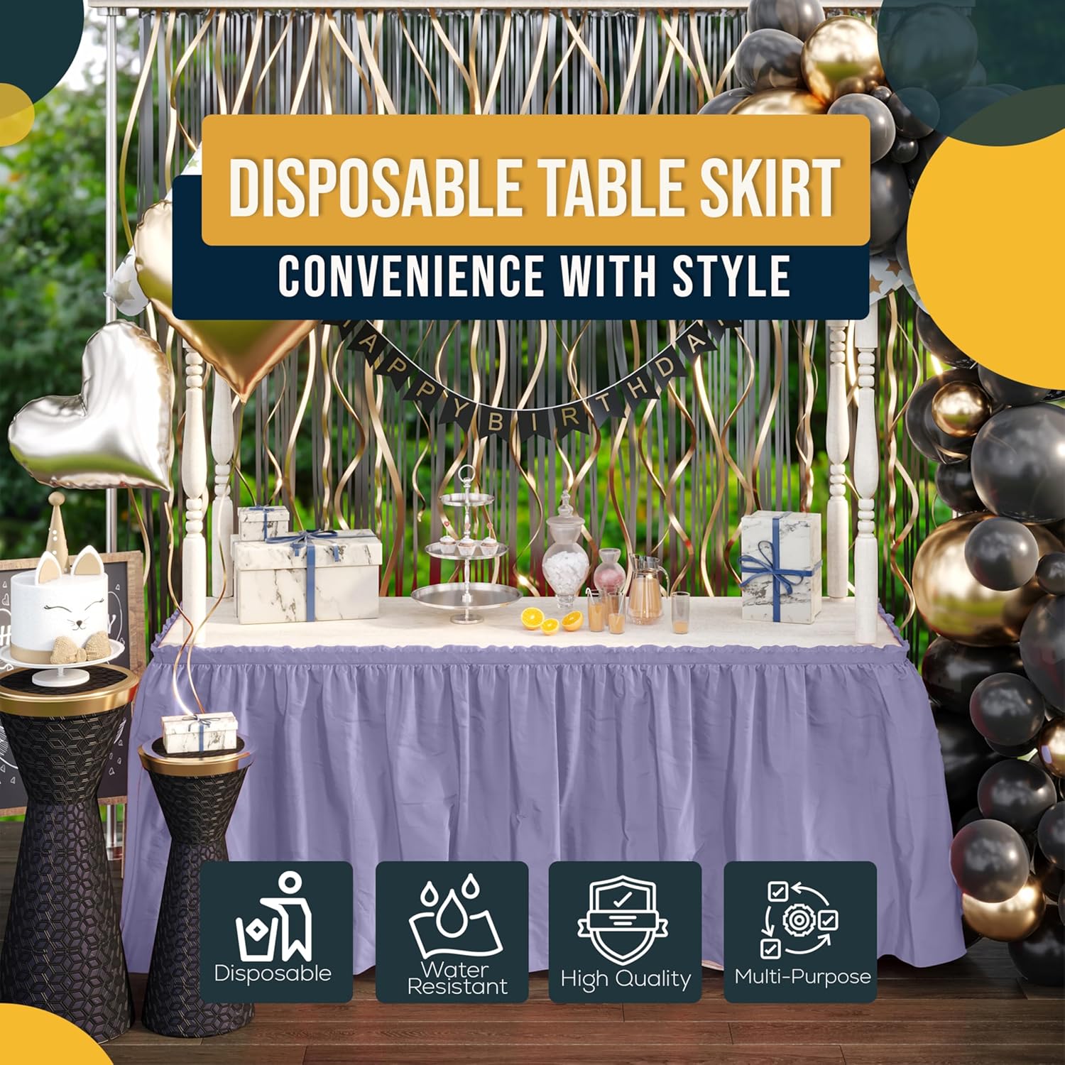 Lavender Plastic Table Skirt | 6 Pack