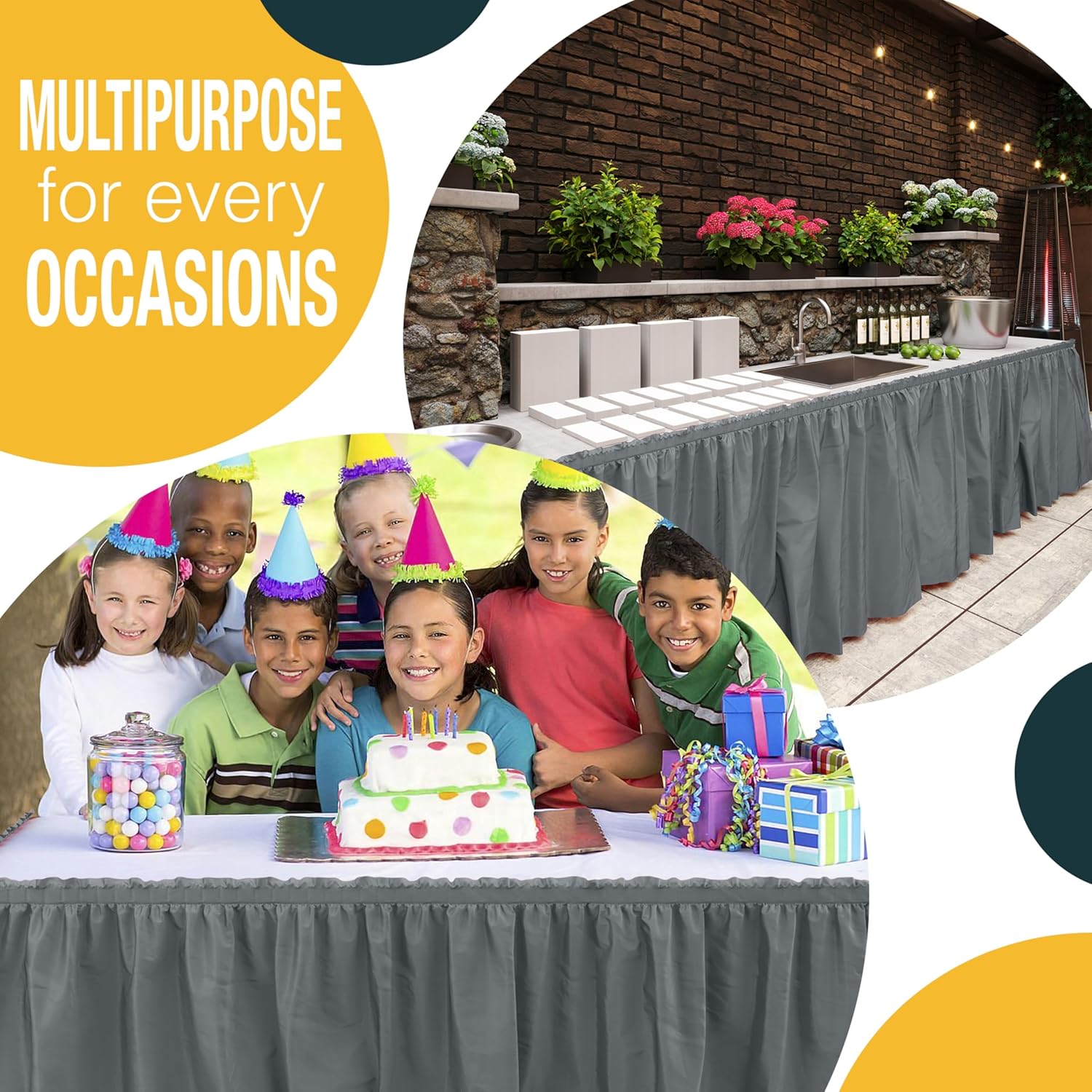 Silver Plastic Table Skirt | 6 Pack