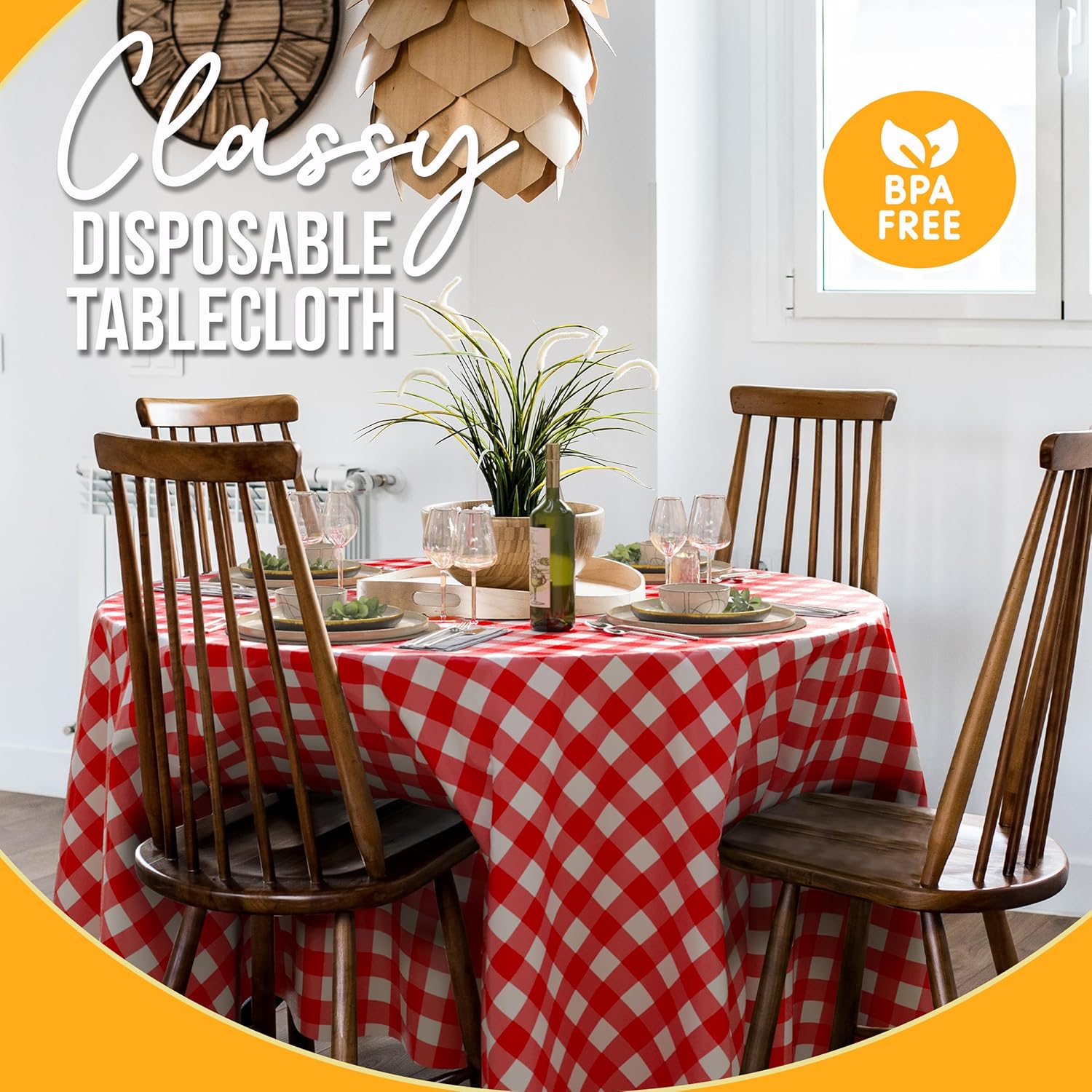 Round Red Gingham Plastic Table Covers | 12 Pack