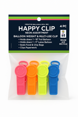 Happy Clip Neon Assortment ‚Äì 4-Pack Balloon Weight & Multi-Use Clips