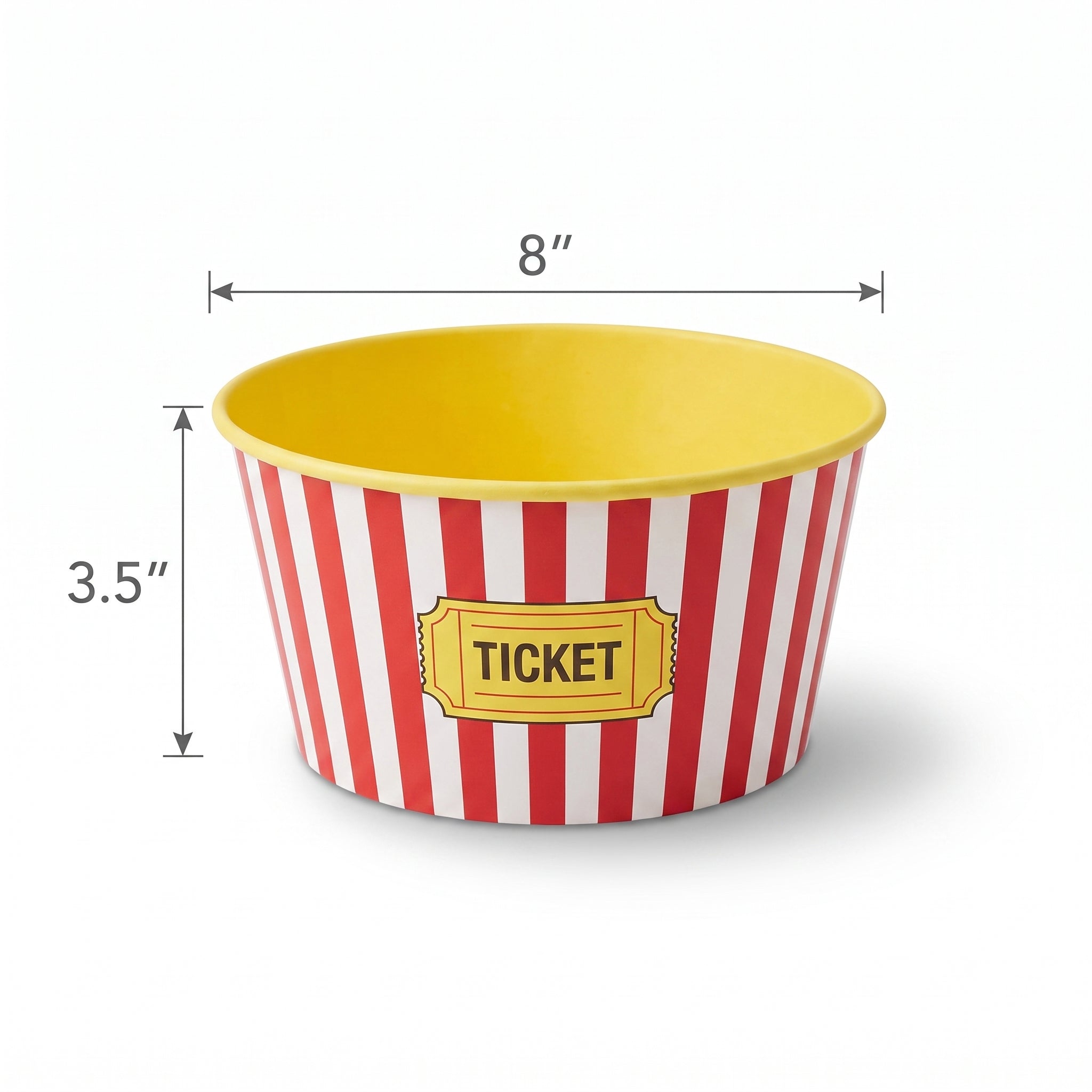 Movie Night Popcorn Paper Bowls, 8-Inch, Red and White Stripes, 3-Pack