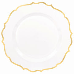 Ornate Premium Plastic Dessert Plates with Gold Trim - 7.75-Inch, 20-Pack