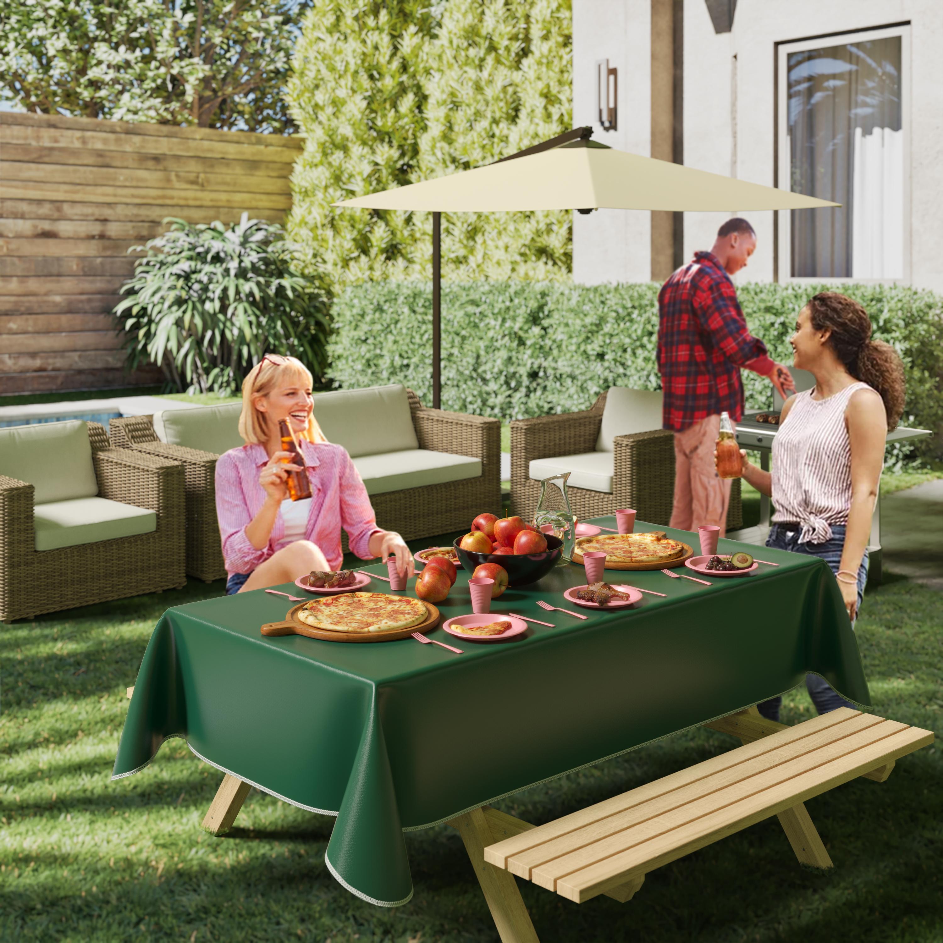 Dark Green Flannel Backed Plastic Table Cover 54 In. x 108 In. | Case of 36