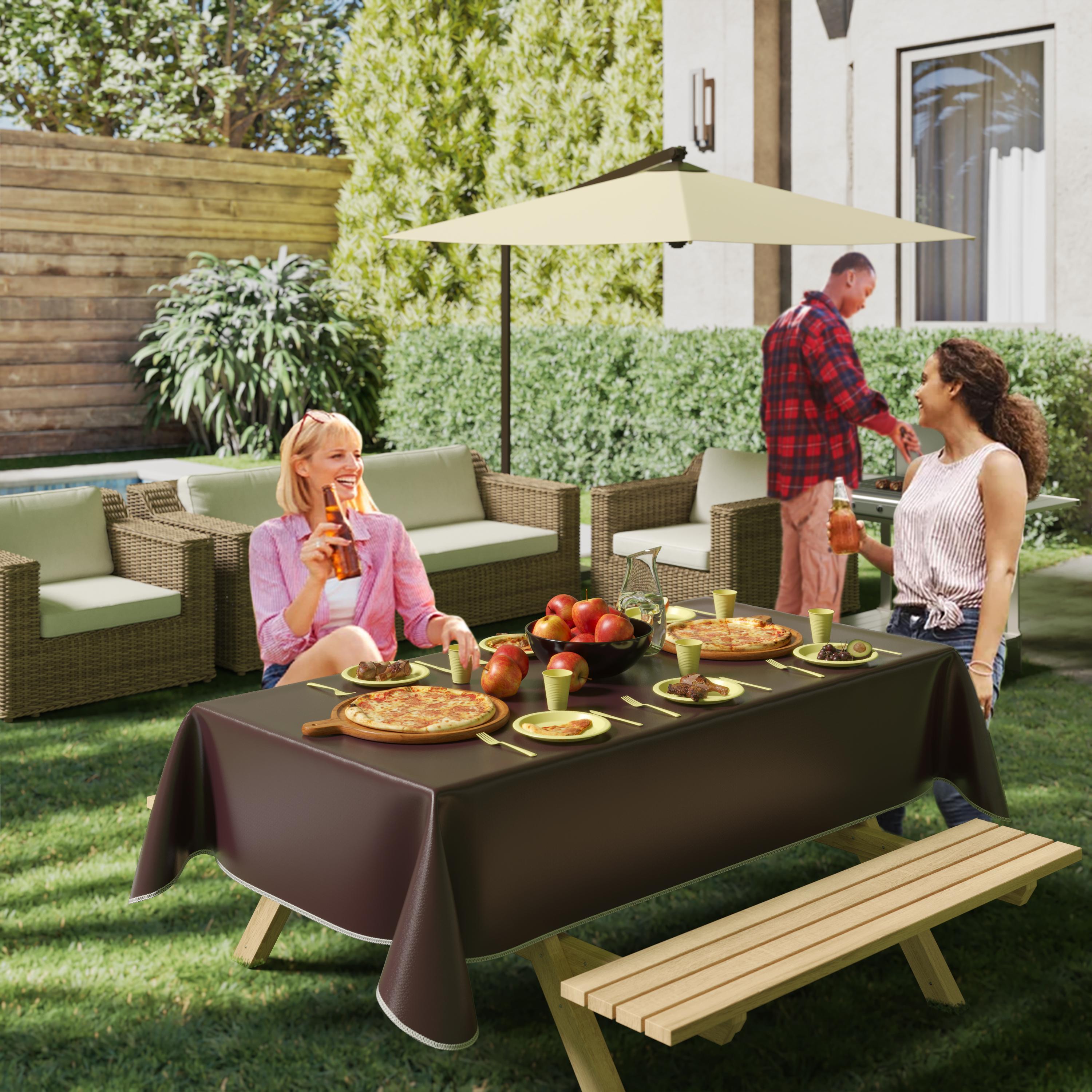 Brown Flannel Backed Plastic Table Cover 54 In. x 70 In. | Case of 36