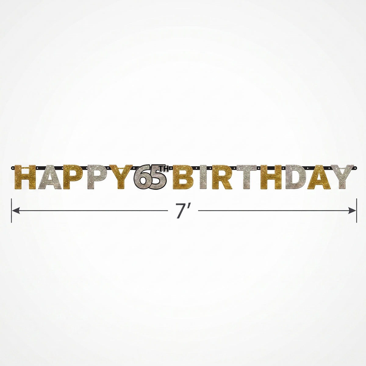 Prismatic 65th Birthday Banner - Gold, Silver & Black
