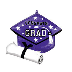 Purple Graduation Cap & Diploma Foil Super Shape Balloon
