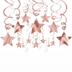 Rose Gold Shooting Stars Swirl Hanging Decorations - 30 Pack