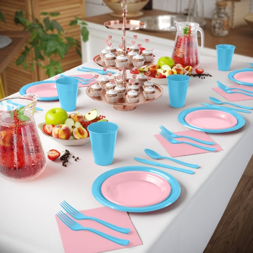 350 Pcs Pink & Blue Disposable Tableware Set