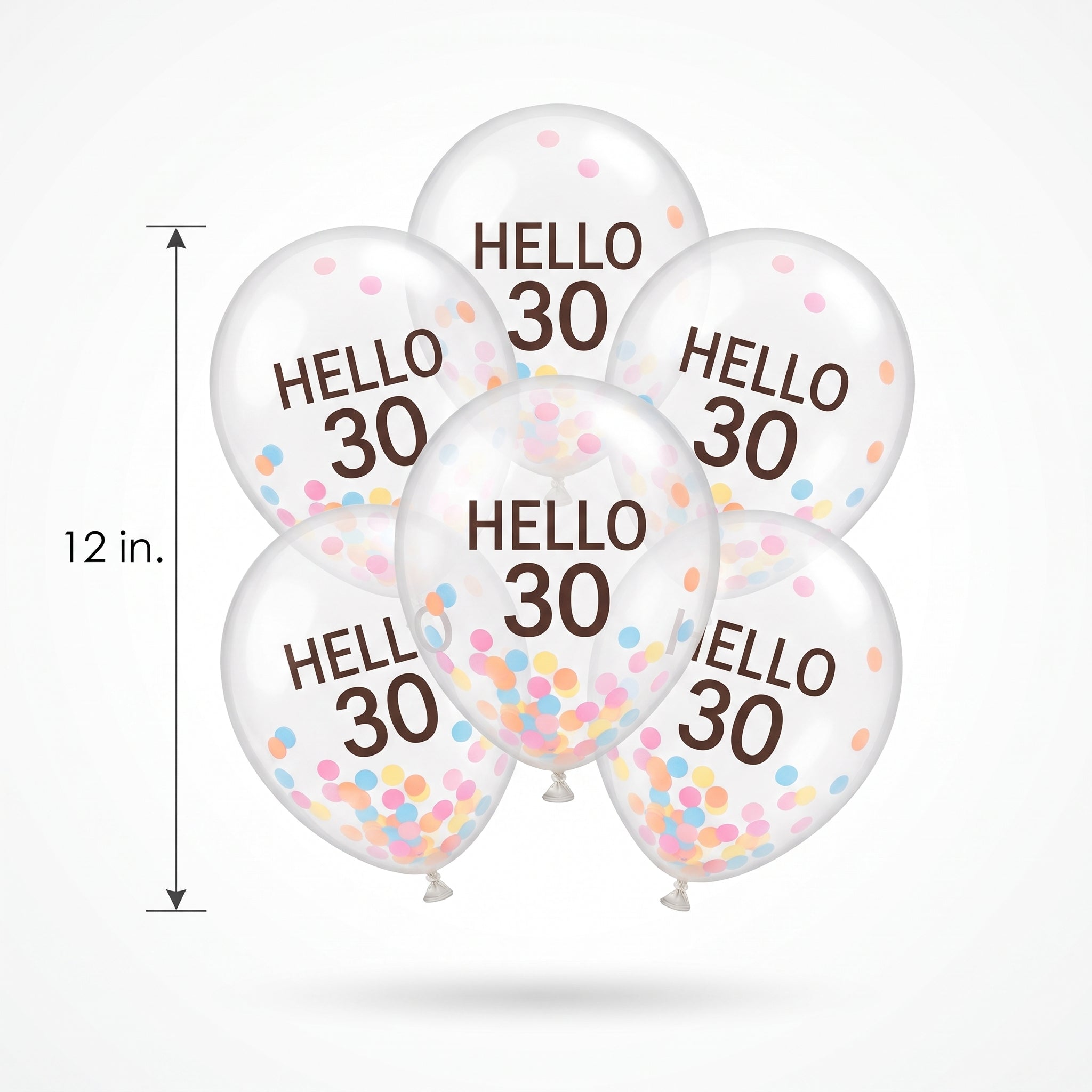 Bright Pastel "Hello 30" Birthday Balloons, 12-Inch, 5-Pack