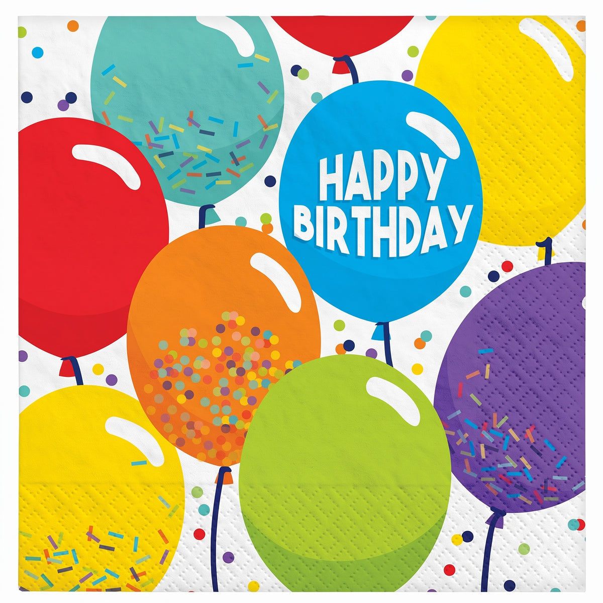 Balloon Celebration "Happy Birthday" Luncheon Napkins - 6.5 In. x 6.5 In., 125-Pack