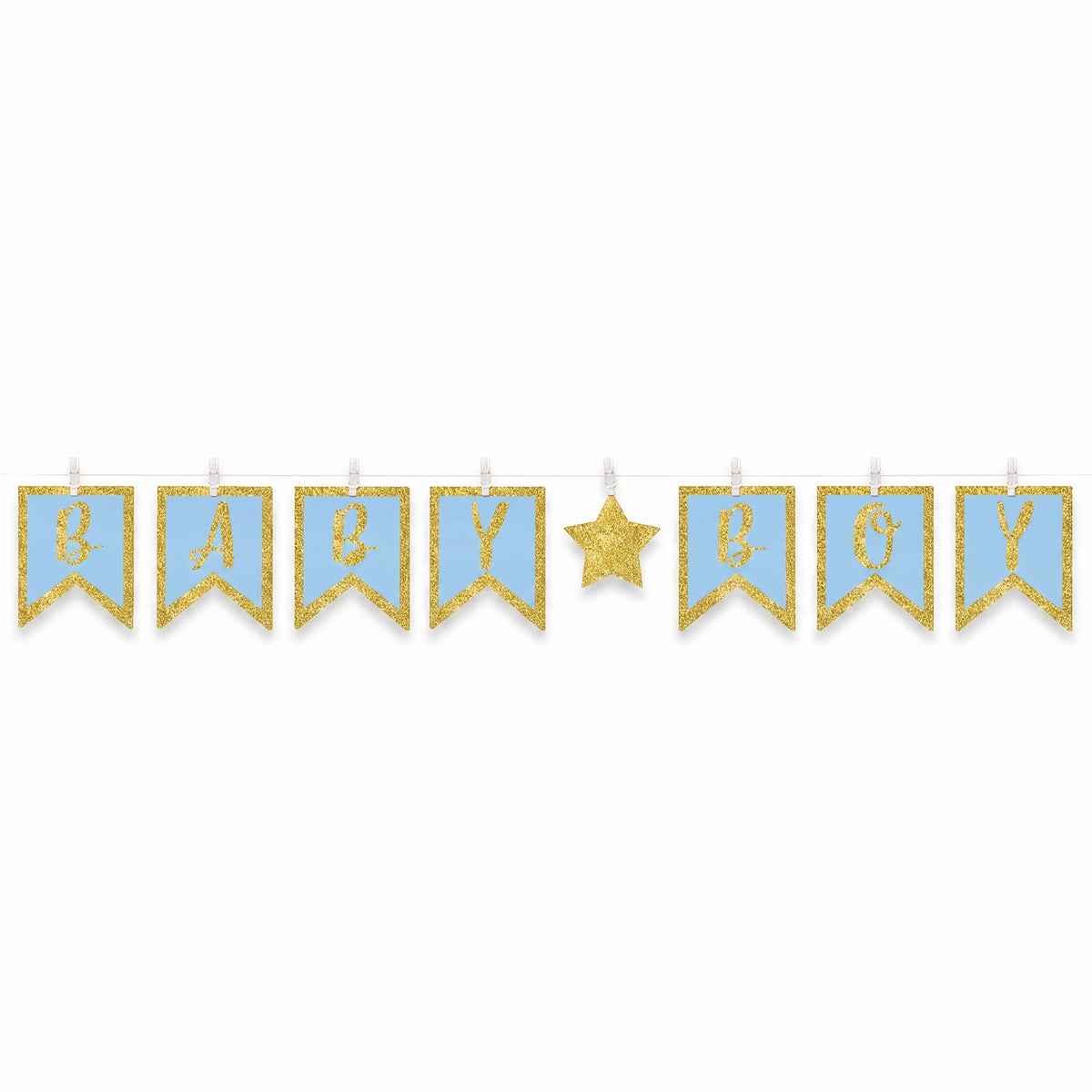 "Baby Boy" Glitter Clothespin Pennant Banner