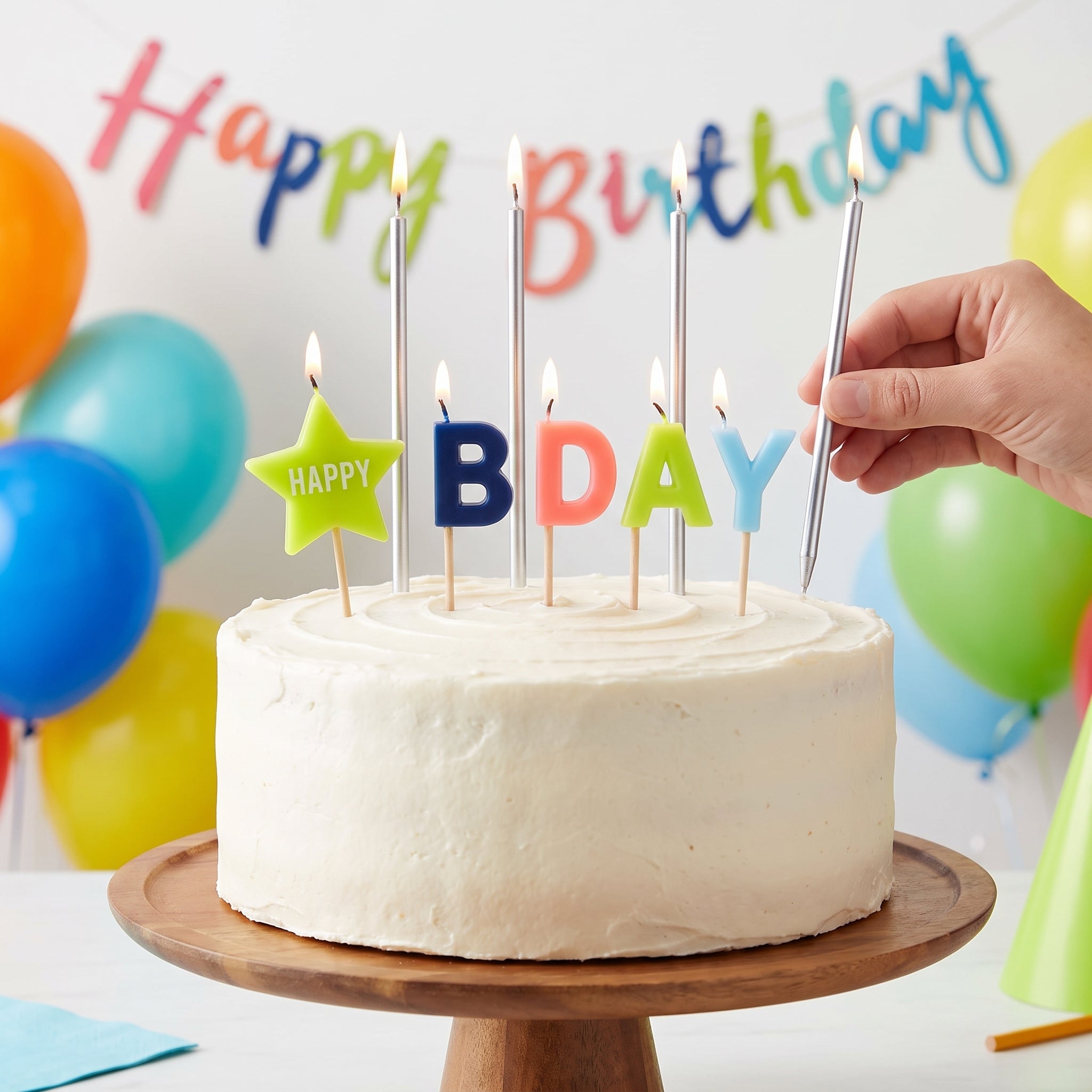 Modern Happy Bday Pick Candle Set, 9-Pack
