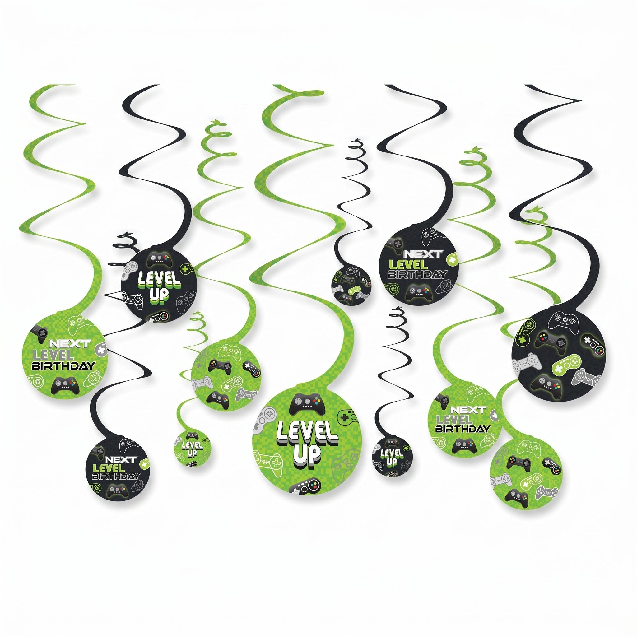 Level Up Gaming Swirl Decorations for Kids' Birthday Parties