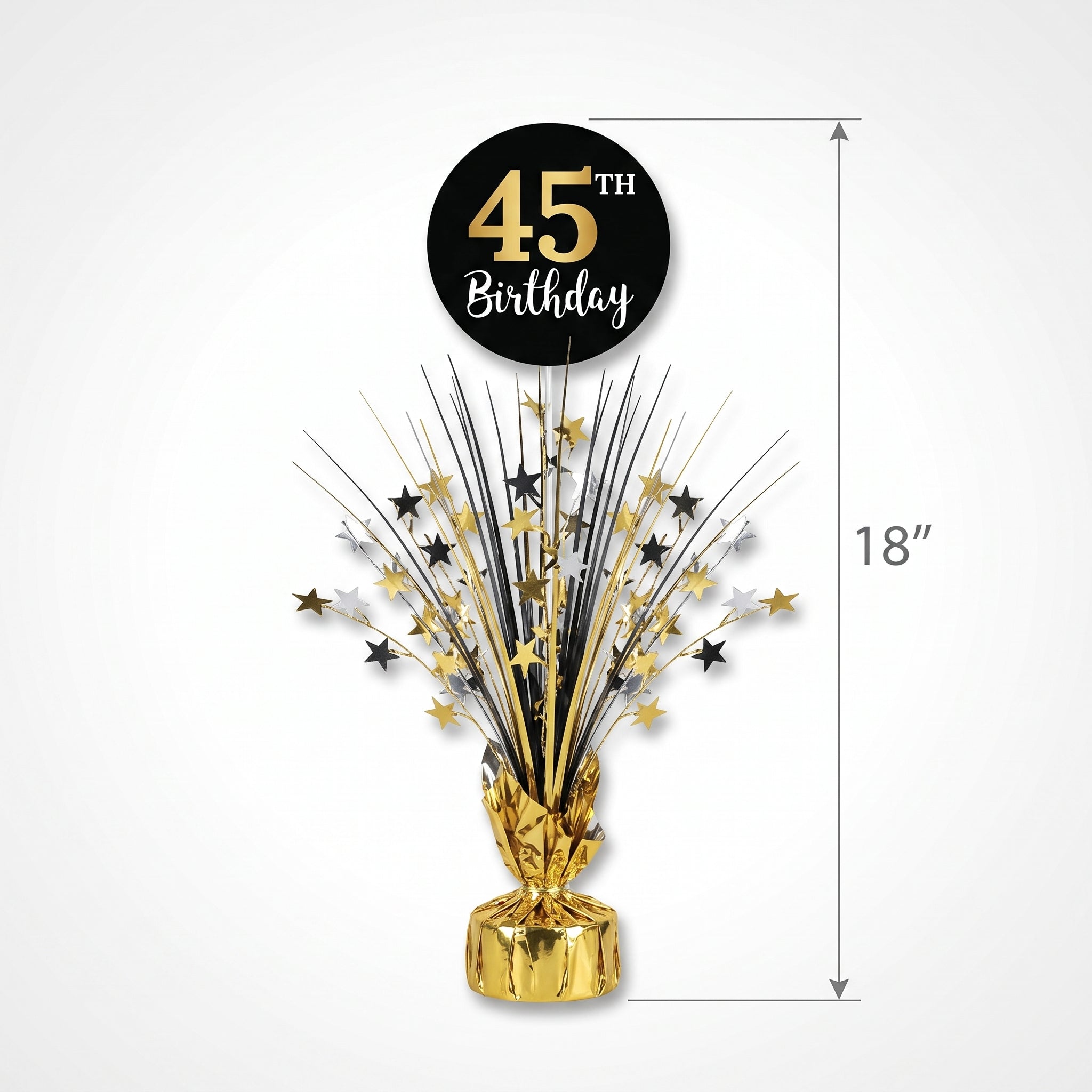 Sparkling Celebration Customizable Birthday Spray Centerpiece, Black/Gold/Silver - 17"