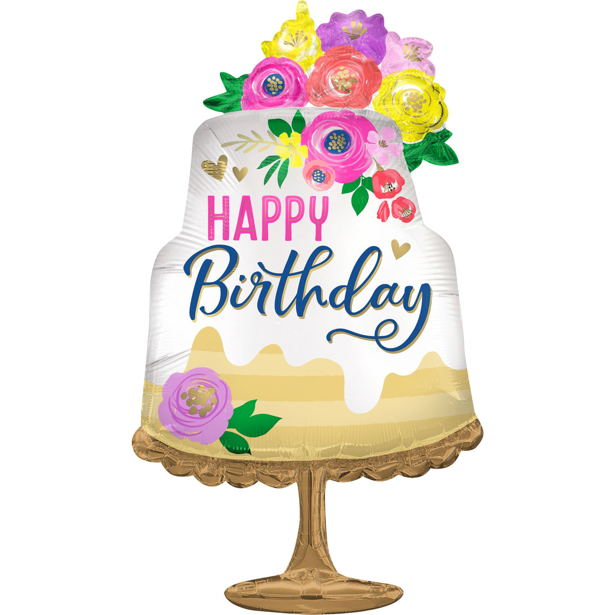 Artful Floral Birthday Cake Shape Foil Balloon