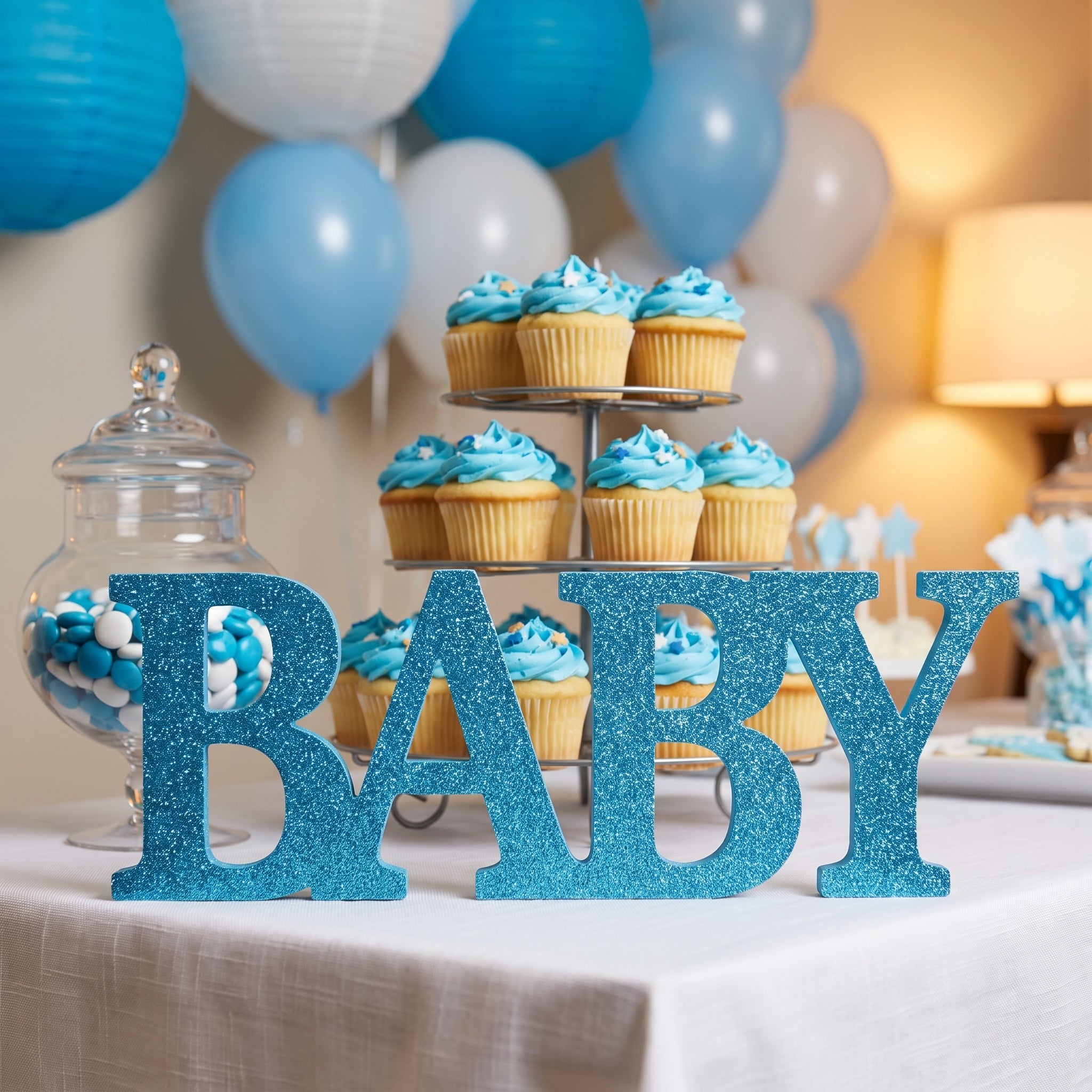 Glitter Blue Baby Stand Sign for Baby Shower Decoration