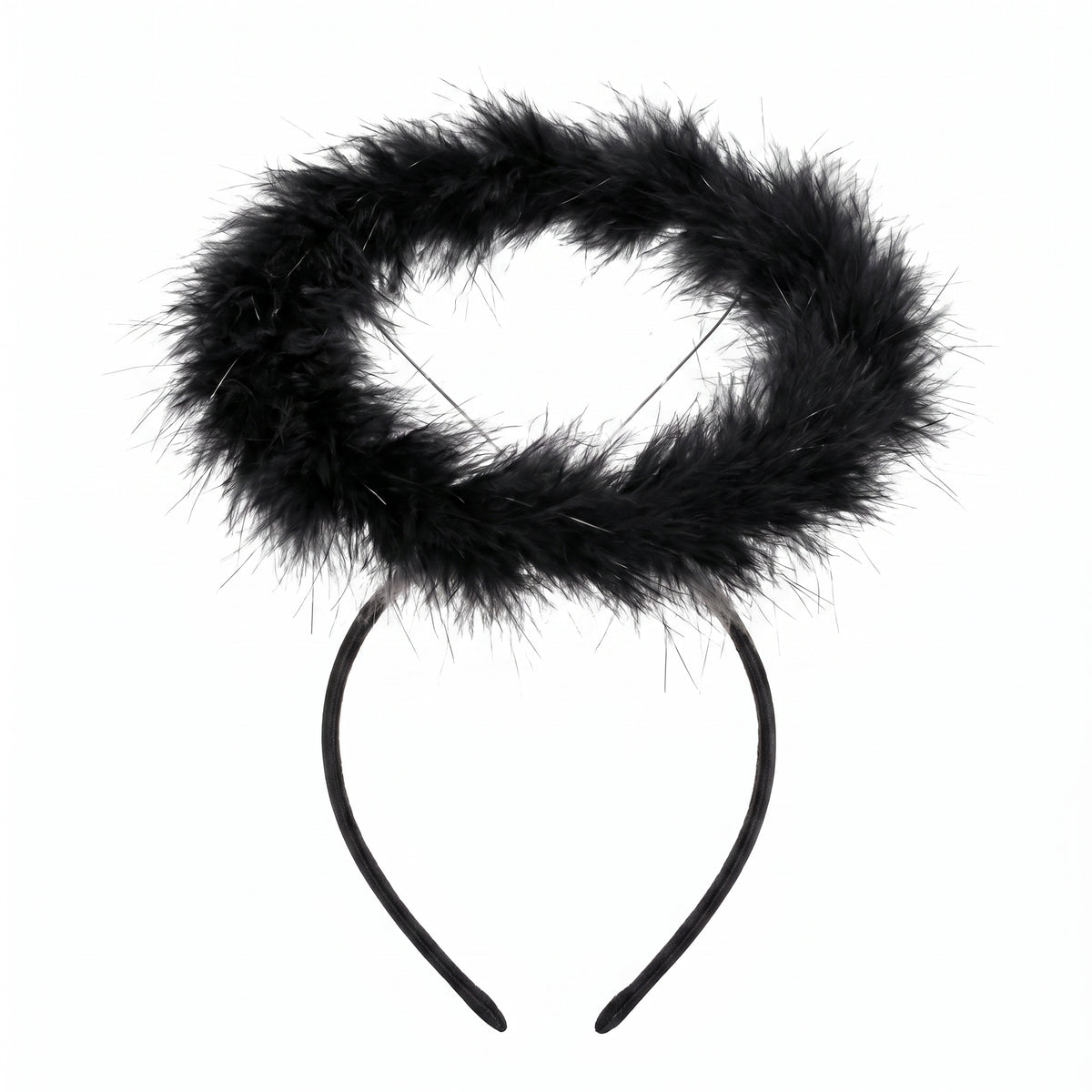 Black Marabou Halo Headband - Dark Angel Halloween Accessory