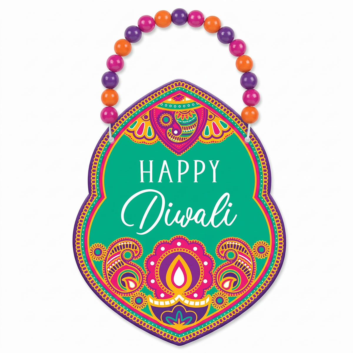 "Happy Diwali" Beaded Hanging Sign Decoration