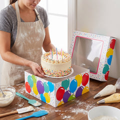 Colorful Birthday Cake Box with Viewing Window, 12"x12"x6"