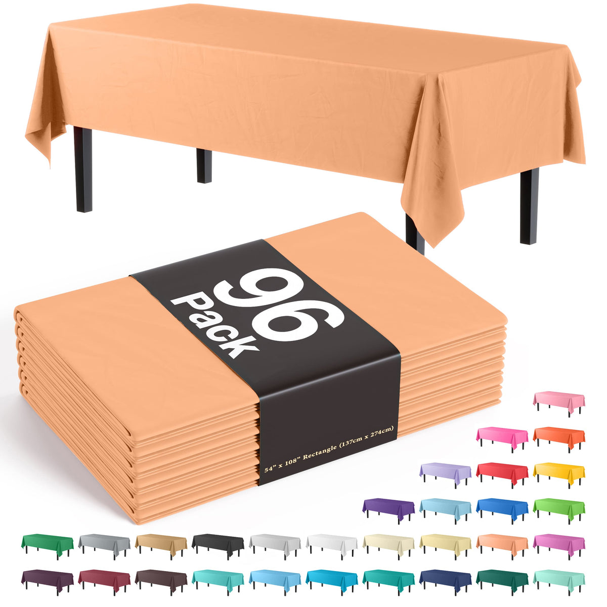 Premium Peach Plastic Table Cover | Case of 96