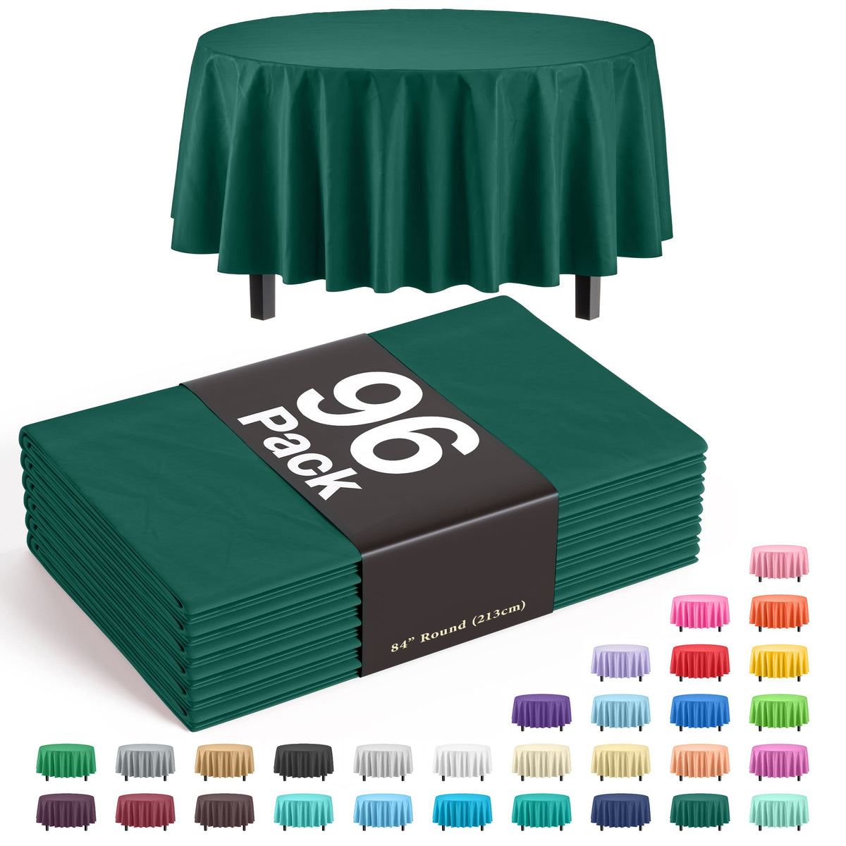 Premium Round Dark Green Plastic Table Cover | Case of 96